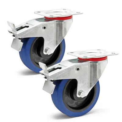 Produktbild von Wiltec Lenkrollen Set 2x Transportrolle Ø160mm bis 300kg pro Rad mit Kunststoffrad, Bremse und Anbauplatte, leiser Lauf, Transportrollen Möbelrollen Laufrollen