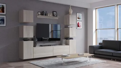 Image de Furnitech Meuble-paroi Salon - Suspendu Meuble-paroi Moderne - Étagères et meuble TV - Meubles de salon sans LED (AN96-21B-HG1 1A)