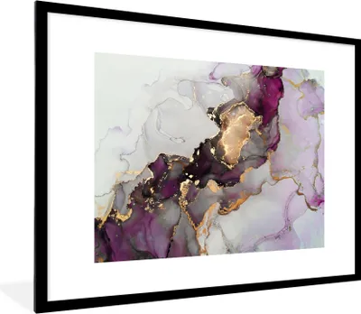 Produktbild von MuchoWow® Gerahmtes Poster Marmor - Abstrakt - Gold - Lila 80x60 cm - Poster mit Schwarzem Bilderrahmen Wandposter Rahmen Foto Bilder - Schlafzimmer-Dekorationen - Fotoposter