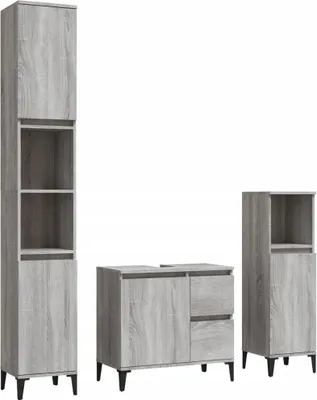Image de vidaXL Ensemble de meubles de salle de bain 3 pièces Gris Sonoma Bois composite
