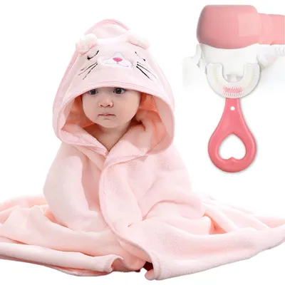 Produktbild von Babyhandtuch Set mit Kapuze und Ohren - Super saugfähig und waschbar in Rosa