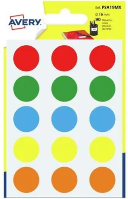 Image de Avery PSA19MX étiquette auto-collante Rond Permanent Couleurs assorties 90 pièce(s)