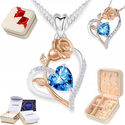 Image de Collier à coeur en argent avec cristal rose-bleu, certificat en argent 925, boîte cadeau
