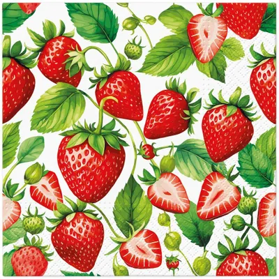 Zdjęcie produktu dla 20 serwetek Strawberry Kiss – czerwone i świeże truskawki 33 x 33 cm