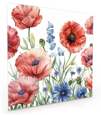 Produktbild von Küchenrückwand Spritzschutz Glas mit Motiv Blumenwiese Kunstvoll 40 x 40 cm