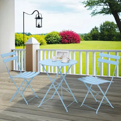 Image de Ensemble de table et chaises pour 2 personnes - Table d'extérieur ronde - Pliable - En métal de haute qualité et durable