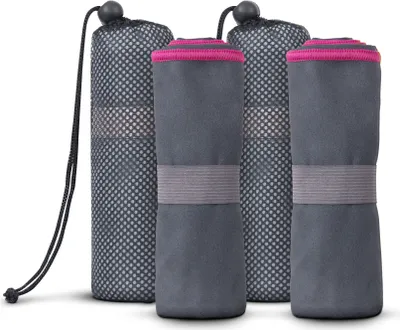Obrázek produktu pro Sportovní ručník z mikrovlákna 2-pack - růžový - (50x100cm) s elastickým páskem a sáčkem, kompaktní a lehký - jako cestovní ručník na dovolenou - pro sport, saunu, fitness - rychleschnoucí