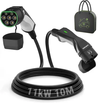 Obrázek produktu pro Nabíjecí kabel 11 kW, třífázový, 10 metrů, typ 2 na typ 2, pro nabíječku elektromobilu, 16 A