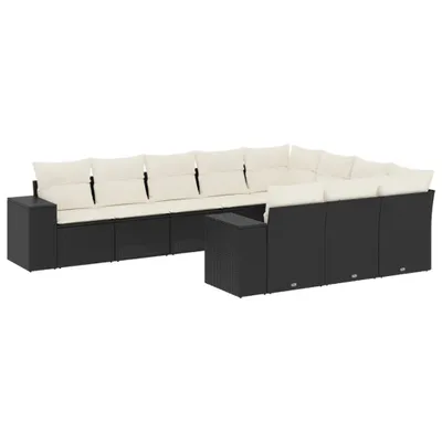 Produktbild von vidaXL 10-tlg. Garten-Sofagarnitur mit Kissen Schwarz Poly Rattan