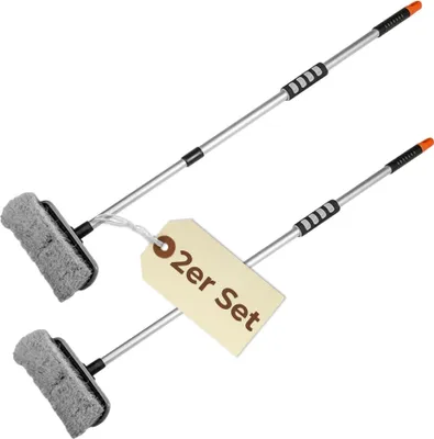 Produktbild von 2er Set Autowaschbürste Teleskop Stiel Waschbürste Auto waschen PKW LKW Garten Boot Wohnmobil Alu Waschbürste mit Teleskopstiel 80 - 130 cm