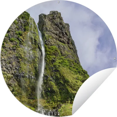 Produktbild von MuchoWow® Gartenposter Outdoor-Poster Rund Azoren - Wasserfall - Felsen Ø 150 cm Gartendeko Rundes Poster draußen