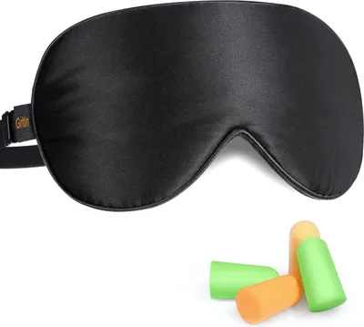 Zdjęcie produktu dla Gritin Silk Sleep Mask Light Blocking Regulowane zatyczki do uszu czarne