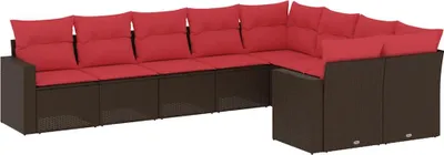 Zdjęcie produktu dla vidaXL 9-częściowa sofa ogrodowa z poduszkami z brązowego polirattanu