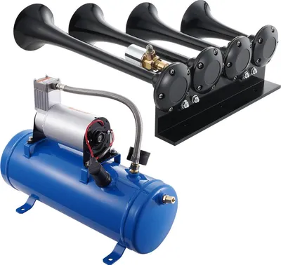 Immagine prodotto di Set di trombe per camion - 4 trombe ad aria - 190W - 150dB. Tromba per camion, compatibile con pick-up - compressore d'aria 12V, 90-120 PSI