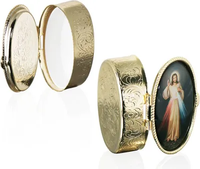 Produktbild von Wunderschöne Rosenkranz Dose / Metalletui Oval 5x3cm "Jesus" Hl. Kommunion 2778