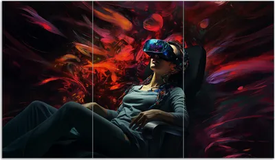 Produktbild von Wallario Herdabdeckplatte aus Glas, Größe 90 x 52 cm 3-teilig, Motiv Eintauchen in die virtuelle Realität