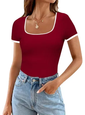 Produktbild von Damen Bluse T-Shirt Kurzarm Gerippt Casual Rot L