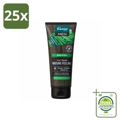 Immagine prodotto di 25 flaconi di gel doccia 2-in-1 Kneipp Men, linea Nature Feeling, da 200 ml - confezione grande - 25 pezzi