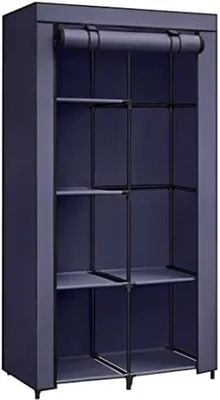 Produktbild von PolkaHome® Kleiderschrank mit 6 Regalböden und 1 Kleiderstange, Dunkelblau, 45 x 88 x 168 cm