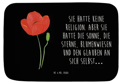 Produktbild von Mr. & Mrs. Panda Badteppich Blume Mohnblume - Schwarz - Geschenk, duschmatte, Badezimmerteppich, Selbstliebe, Badezimmer Matte, Glaube, Badvorleger, Duschvorleger, Mohn