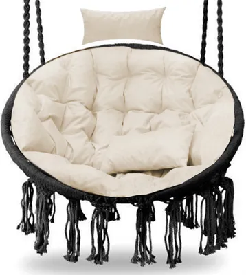 Zdjęcie produktu dla Poduszka na fotel wiszący, tapicerka na huśtawkę Polyrattan / rattan, okrągła poduszka na kosz wiszący, poduszka na plecy-XXL 110cm-beżowa