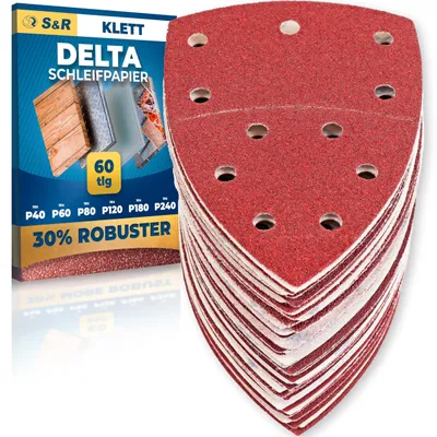 Produktbild von S&R Klett-Schleifpapier Set 105x152 mm (93x93x93 mm) – 60-teilig für Delta