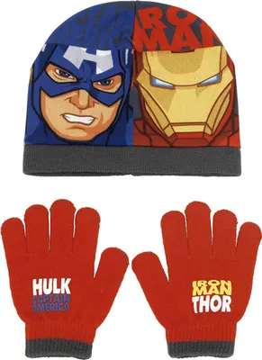 Produktbild von The Avengers 2tlg. Winterset Kindermütze Kinderschal Kinderhandschuhe Mütze Schal Handschuhe AV12828