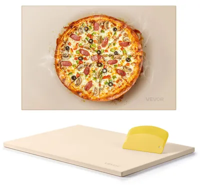 Image de VEVOR Pierre à pizza rectangulaire en cordiérite de 50,8x35,5 cm, pierre de cuisson extra large avec grattoir en PP, résistante à la chaleur de 1,7 cm d'épaisseur, pour four, cuisson du pain, barbecue
