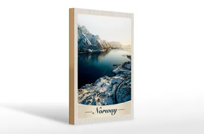 Produktbild von Holzschild Reise 20x30cm Norwegen Winterzeit Schnee Meer
