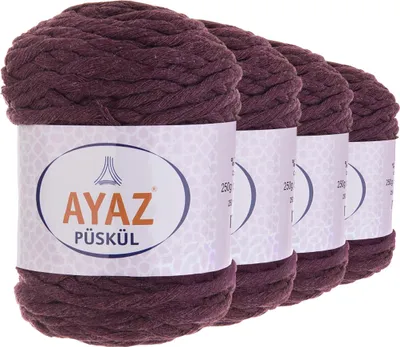 4 x 250g Strickgarn Püskül Strickwolle Häkelgarn Makramegarn Uni große Farbwahl dunkelviolett