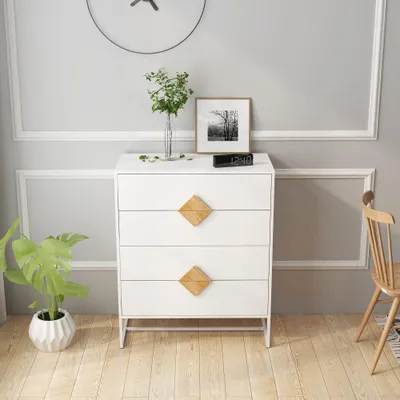 Image de Commode - Meuble de rangement - Armoire - Buffet - Blanc - Autoportant - 4 tiroirs spacieux