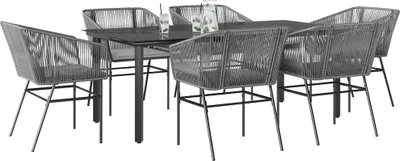 Immagine prodotto di vidaXL set da pranzo da giardino 7 pezzi con cuscini in vetro grigio poli rattan