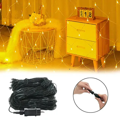 Productafbeelding van VA-Cerulean LED-lichtnet, 3x2 meter, 250 LED's, warm wit licht, 8 lichtmodi met geheugenfunctie, feestelijke decoratie voor ramen, kamers en feesten