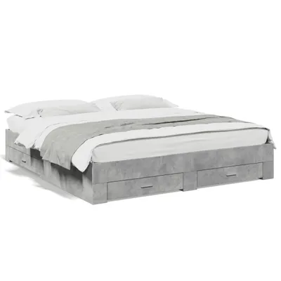 Produktbild von vidaXL Bettgestell mit Schubladen Betongrau 200x200 cm Holzwerkstoff