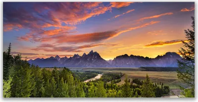 Produktbild von Tulup Leinwand-Bilder 140x70 Wandbild Canvas Kunstdruck Gebirge Wald Natur