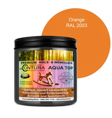 Produktbild von Contura 250ml. Möbellack Lack für Kinderspielzeug Buntlack DIN EN71/3 Buntlack Holzlack - RAL 2003 Orange