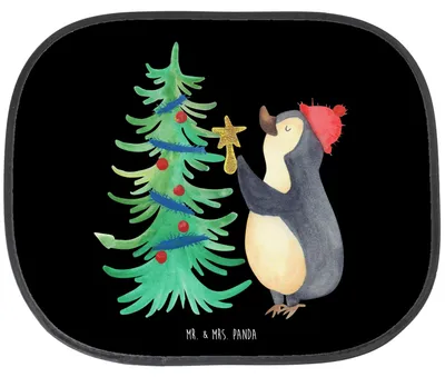 Produktbild von Mr. & Mrs. Panda pkw sonnenschutz Pinguin Weihnachtsbaum - Schwarz - Geschenk, Auto Seitenscheibe, Winter, Weihnachten, Sonnenblende, Autoscheibe