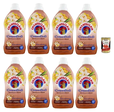 Produktbild von Concentrati Ammorbidente Vaniglia E Argan, Weichspüler mit Vanille und Argan 8x 1140ml lang anhaltender Duft 57 Wäschen Waschmittel und Polpa 400g