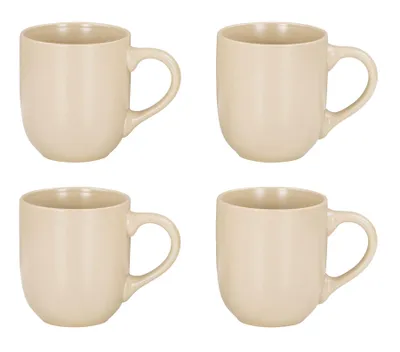 Produktbild von 4er Set Steingut Tassen 300ml Beige Creme Kaffeetasse Kaffeebecher Sand Design Küchengeschirr Heißgetränke Kaffeepott