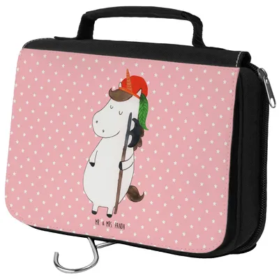 Produktbild von Mr. & Mrs. Panda Kulturbeutel Einhorn Junge - Rot Pastell - Geschenk, Schminktasche, hygienebeutel, Mittelalter, Bube, Kosmetiktasche, Unicorn, kosmetiktäschchen