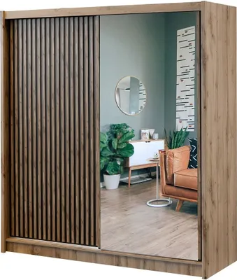 Zdjęcie produktu dla BETTSO NEVADA Szafa przesuwna z lustrem 203cm dąb Wotan + czarny