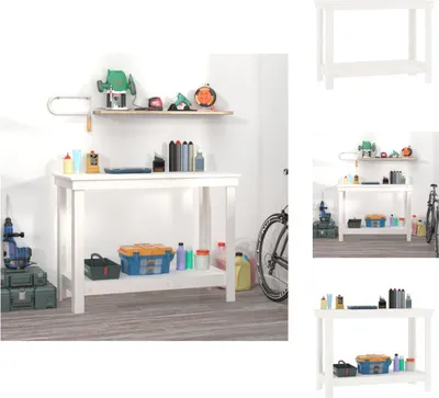 Obrázok produktu pre vidaXL Pracovný stôl biely 110x50x80 cm z masívneho borovicového dreva - Pracovné stoly