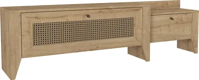 Produktbild von Tv Lowboard Madura mit 2 Türen in hellbrauner Holzoptik, geflochtene Front, 8836