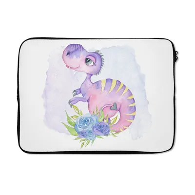 Produktbild von MuchoWow® Laptop Hülle 13 Zoll Dinosaurier - Kinderzimmer - Lila - Mädchen - Kinder Laptoptasche - Laptophülle - Sleeve - Rundumschutz