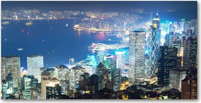 Produktbild von Tulup® Glas-Bild - 100x50 -Wandkunst - Wandbild hinter gehärtetem Sicherheitsglas  - Landschaften - Hong Kong bei Nacht - Blau