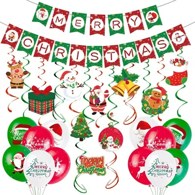 Produktbild von AFYHH Weihnachten Dekoration Set Fröhliche Weihnachten Girlande Luftballons Luftschlangen - Weihnachtsfeier Deko