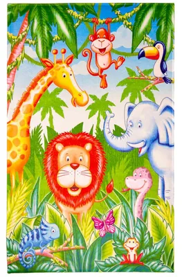 Produktbild von Kinderteppich Dschungeltiere | Fröhliche Tiere fürs Kinderzimmer von Jungen und Mädchen, Größe: 100x160 cm