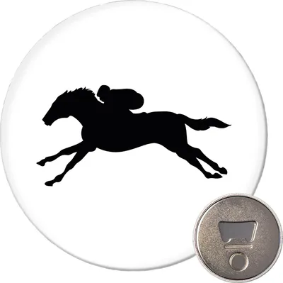 Produktbild von Huuraa Magnet Pferderennen Silhouette 59mm Kühlschrankmagnet rund Flaschenöffner Geschenkidee