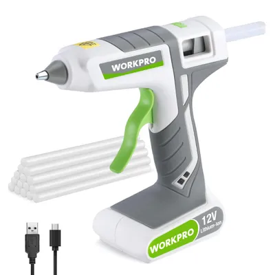 Produktbild von WORKPRO Heißklebepistole Akku kabellos 12V, Akku Klebepistole mit 15 Klebesticks