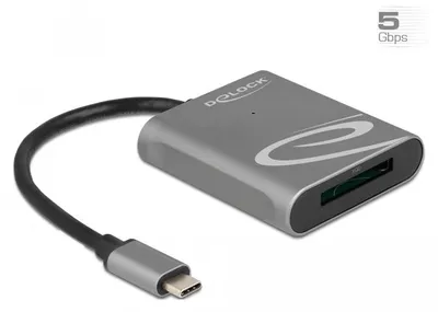 Produktbild von DeLOCK USB Type-C Card Reader für XQD 2.0 Speicherkarten, XQD, Schwarz, Grau, 5000 Mbit/s, Aluminium, USB 3.2 Gen 1 (3.1 Gen 1) Type-C, 57 mm